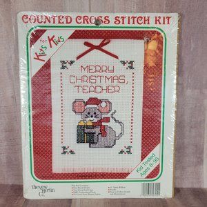 NEW Merry Christmas Teacher Counted Cross Stitch Kids Kit New Berlin Co Mouse